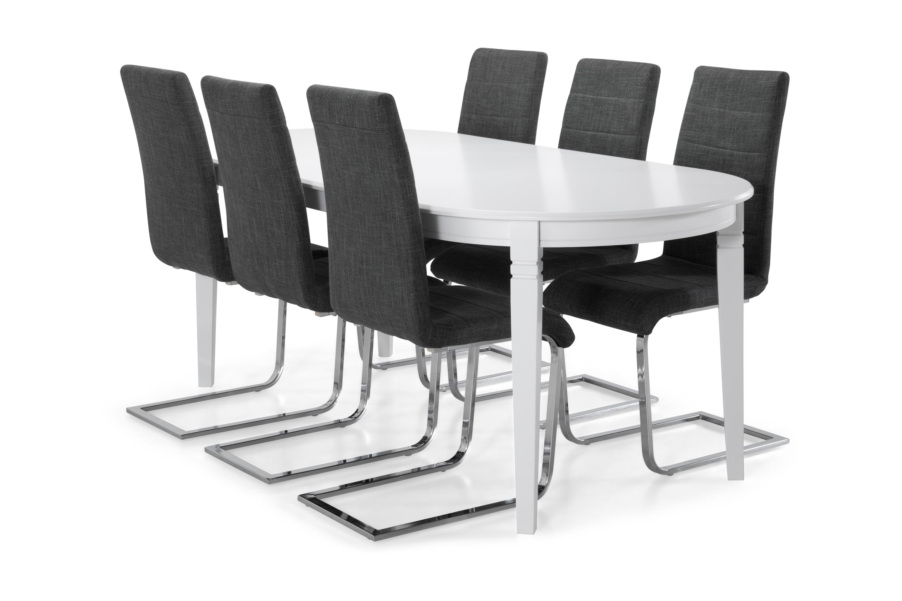 Läckö Spisebord med 6 Cibus stoler - Hvit/Grå