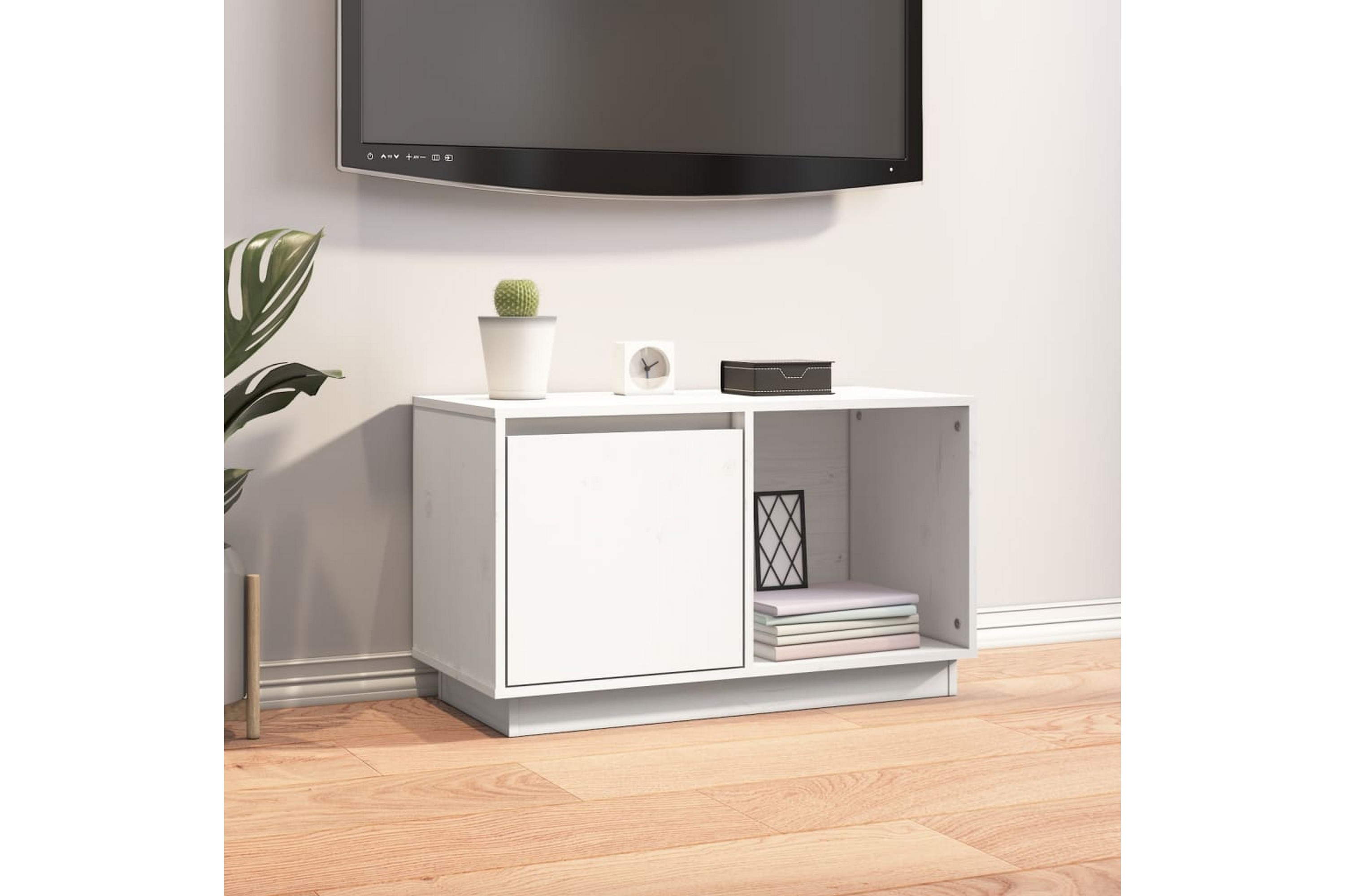 beBasic TV-benk hvit 74x35x44 cm heltre furu - Hvit