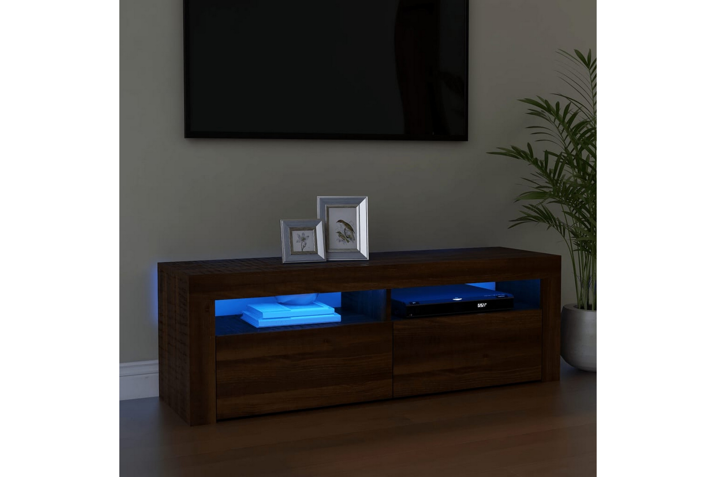 beBasic TV-benk med LED-lys brun eik 120x35x40 cm - Brun