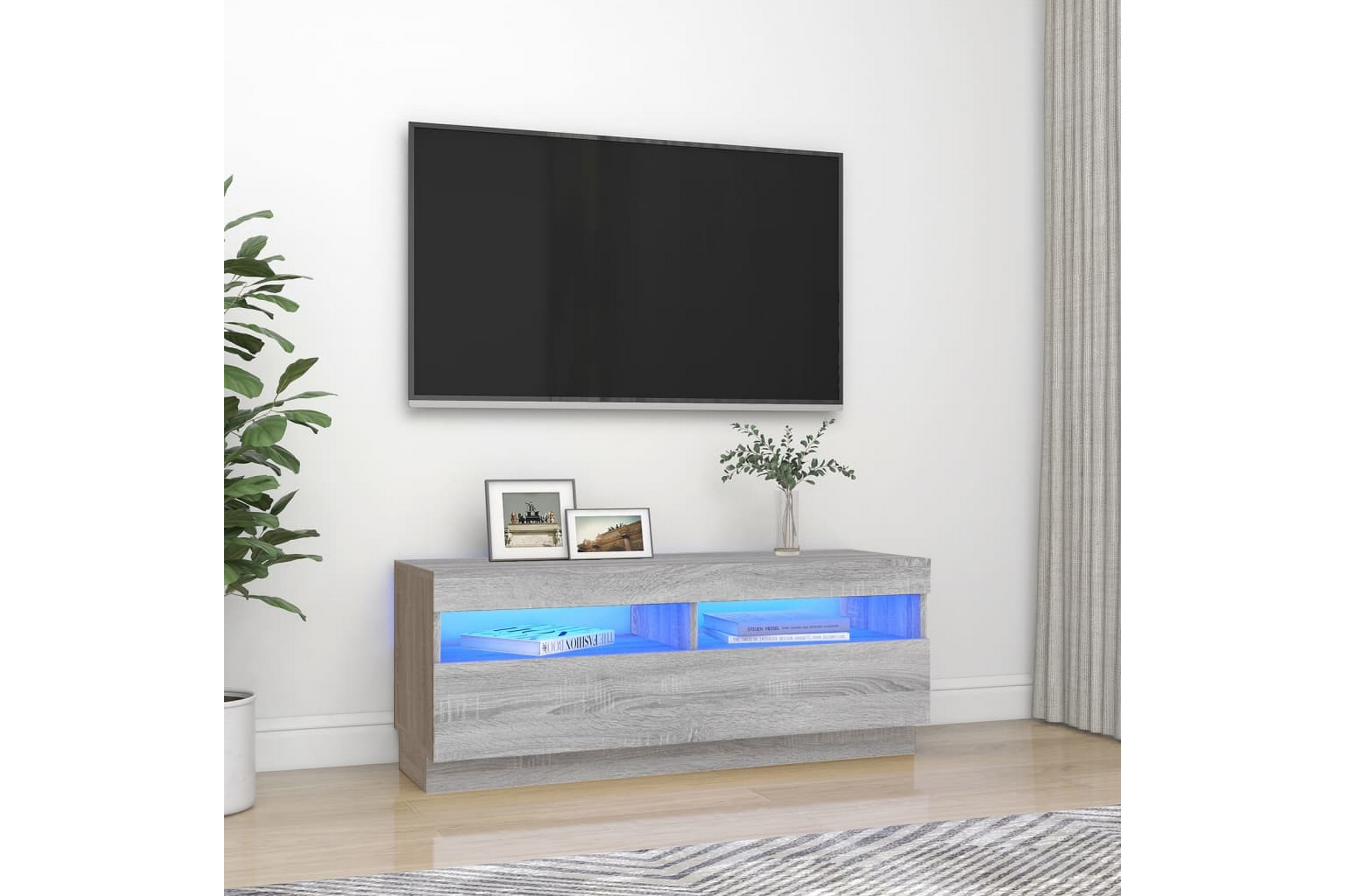 beBasic TV-benk med LED-lys grå sonoma 100x35x40 cm - GrÃ¥