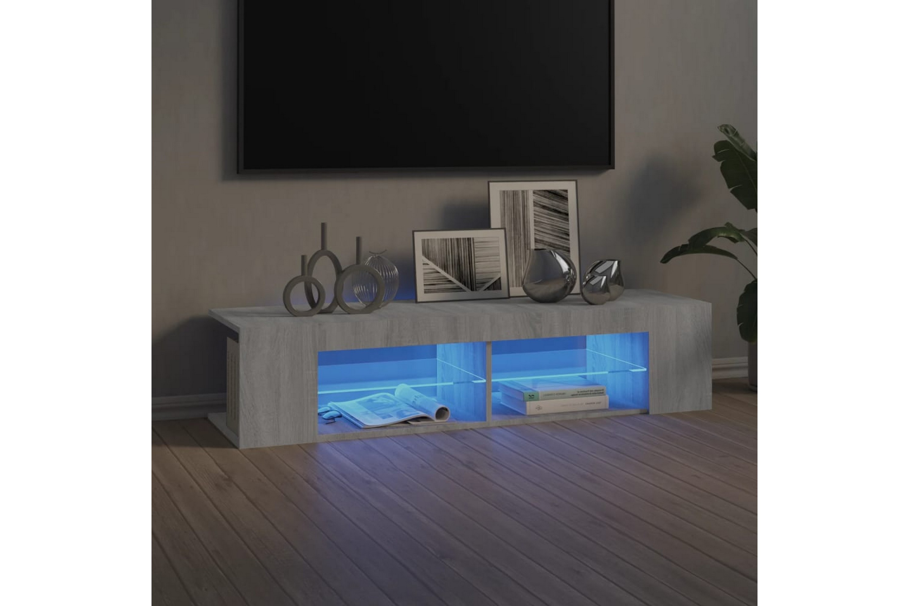 beBasic TV-benk med LED-lys grå sonoma 135x39x30 cm - GrÃ¥
