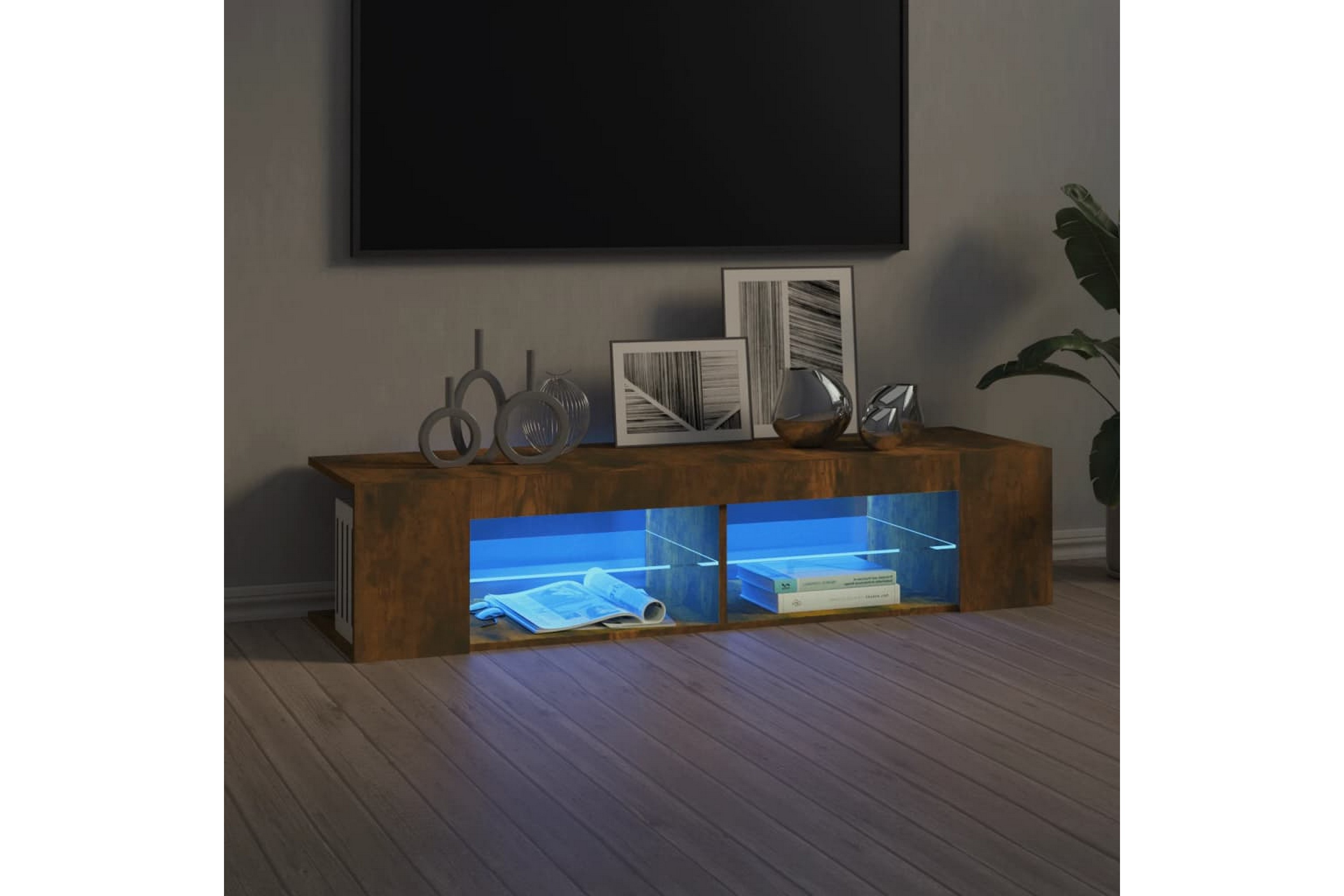 beBasic TV-benk med LED-lys røkt eik 135x39x30 cm - Brun