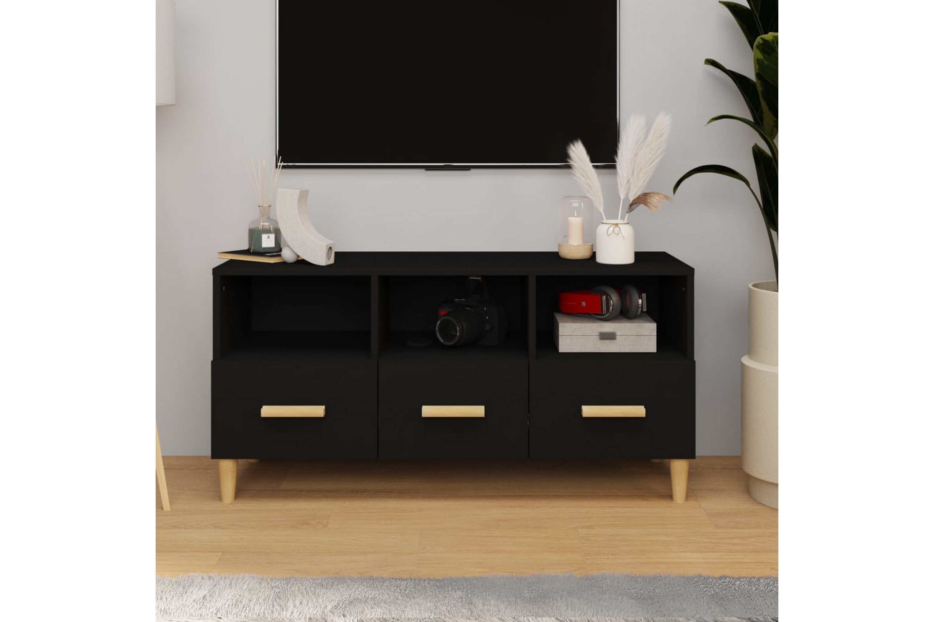 beBasic TV-benk svart 102x36x50 cm konstruert tre - Svart