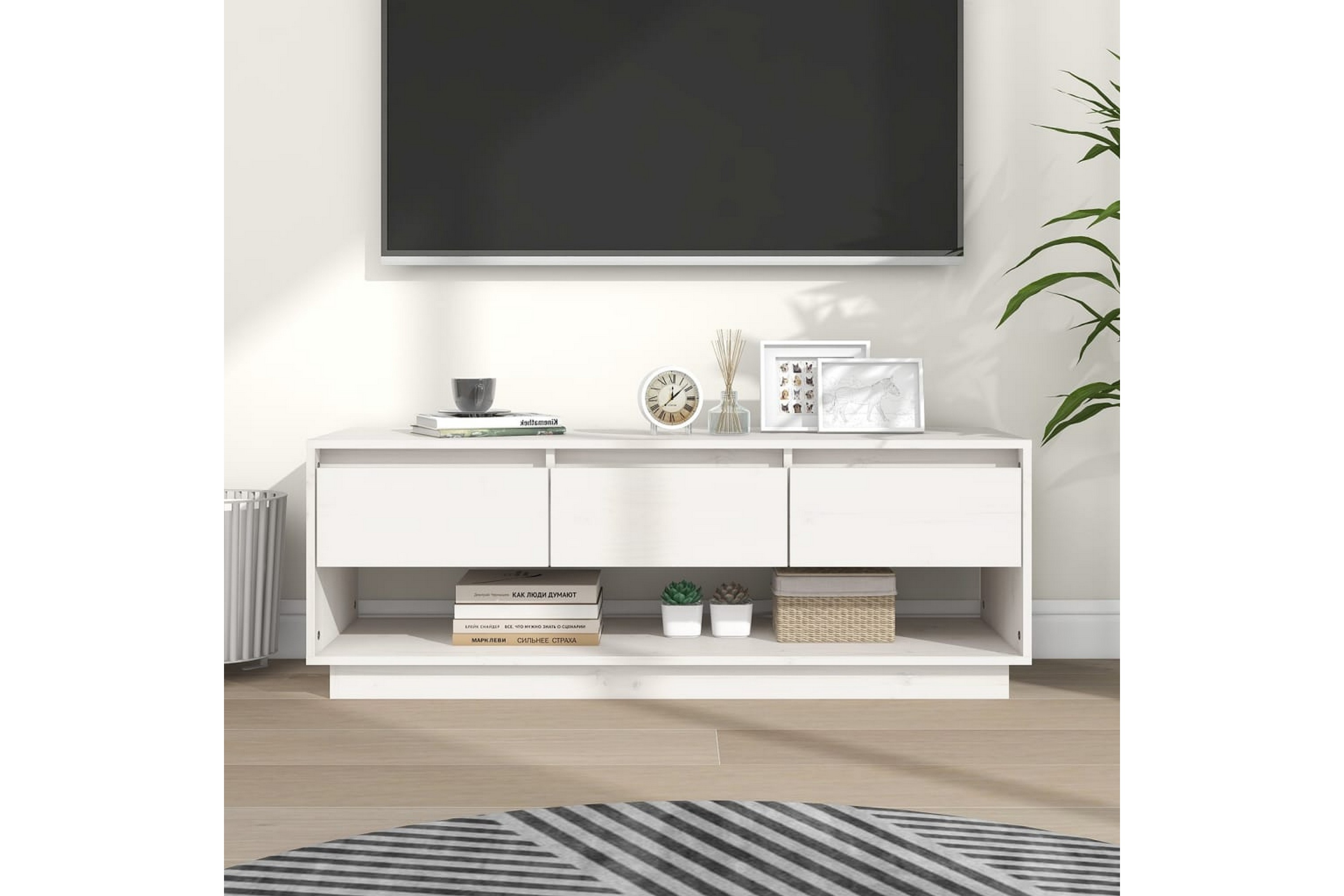 TV-benk hvit 110,5x34x40 cm heltre furu - Hvit