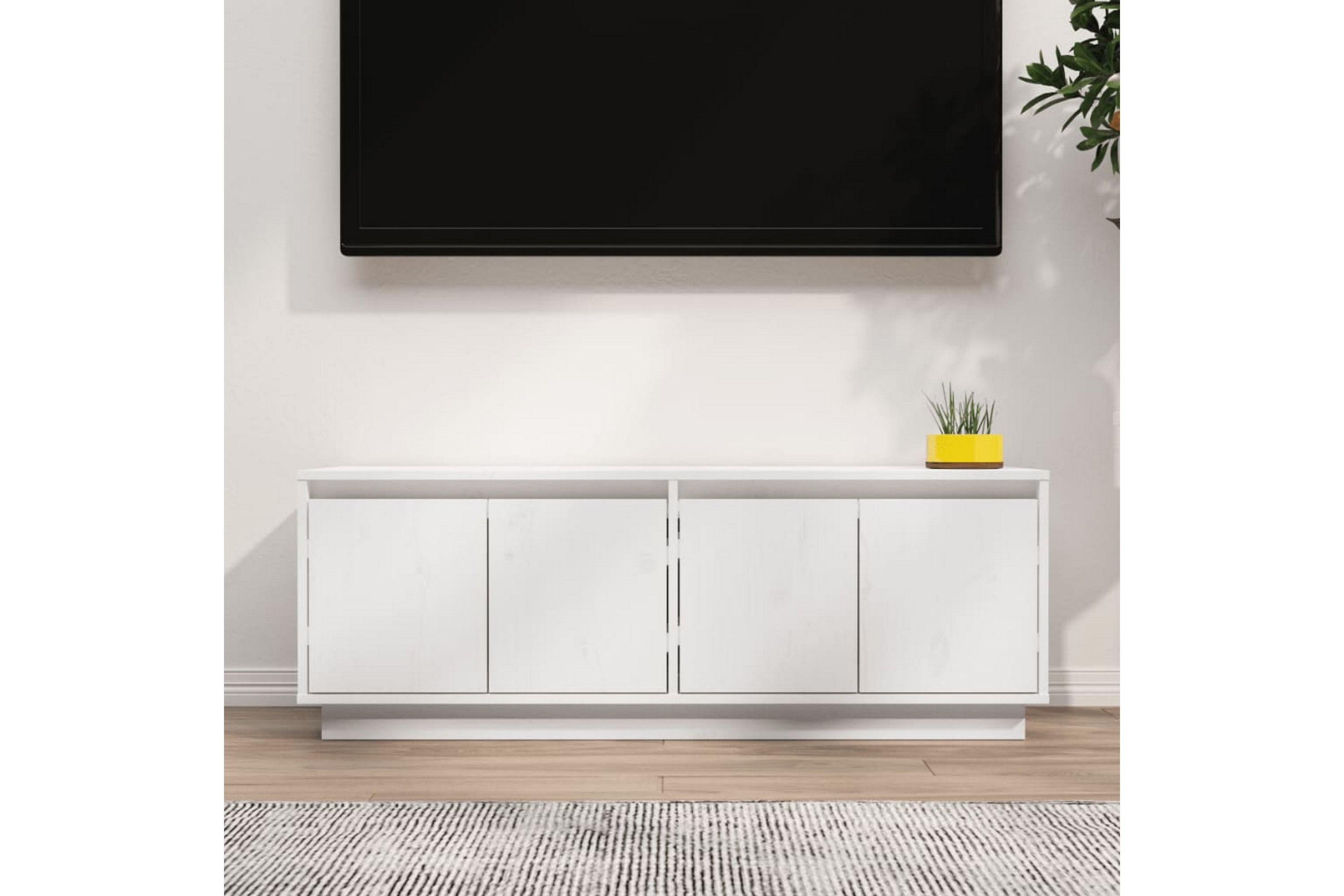 TV-benk hvit 110x34x40 cm heltre furu - Hvit