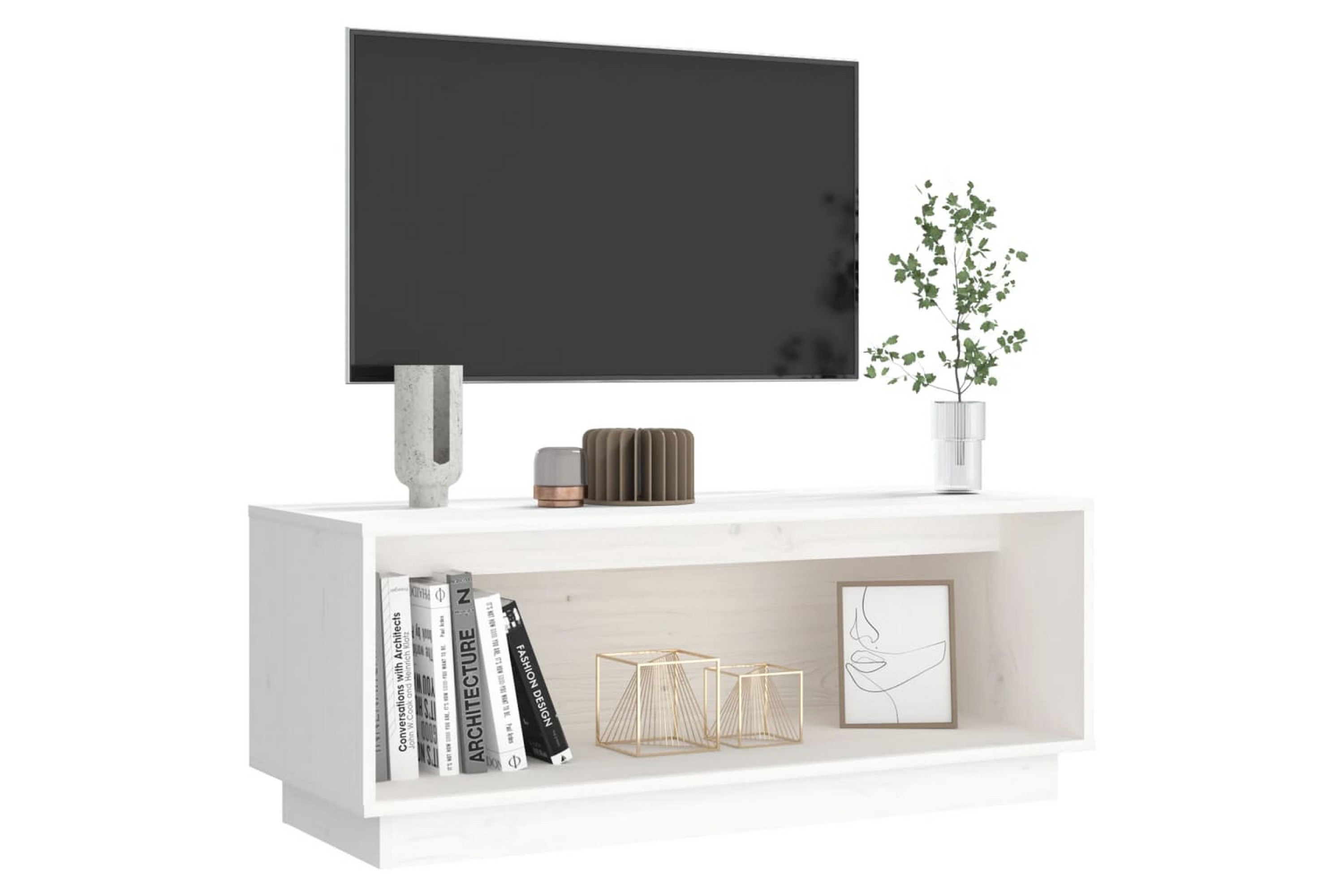 TV-benk hvit 90x35x35 cm heltre furu - Hvit