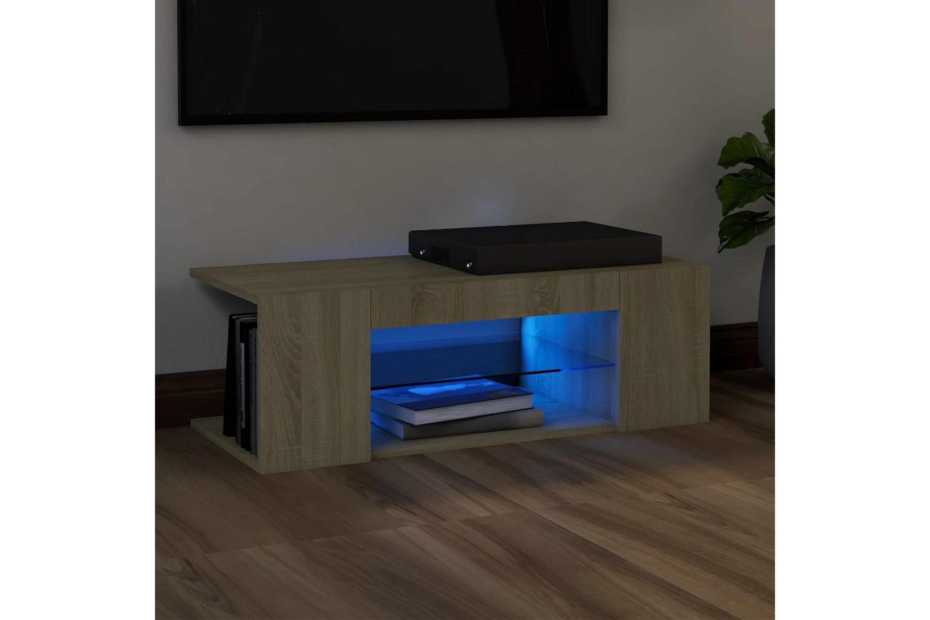 TV-benk med LED-lys sonoma eik 90x39x30 cm - Brun