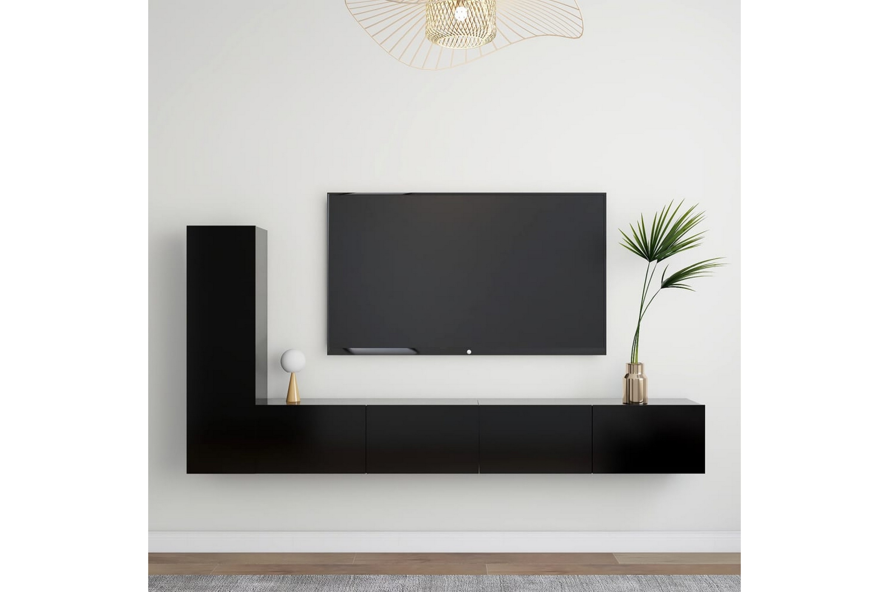 TV-benksett 3 deler svart sponplate