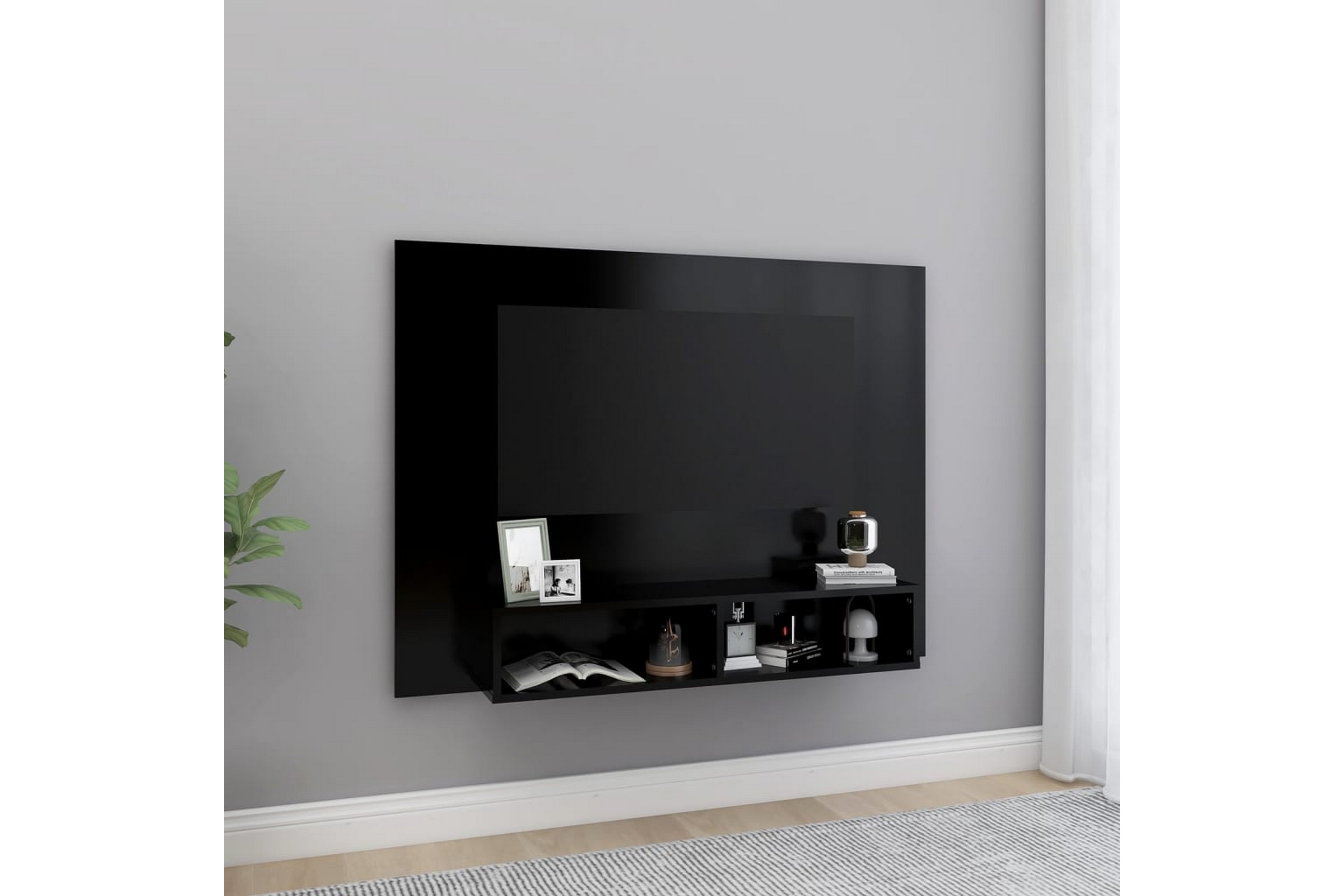 Veggmontert TV-benk svart 120x23,5x90 cm sponplate - Svart