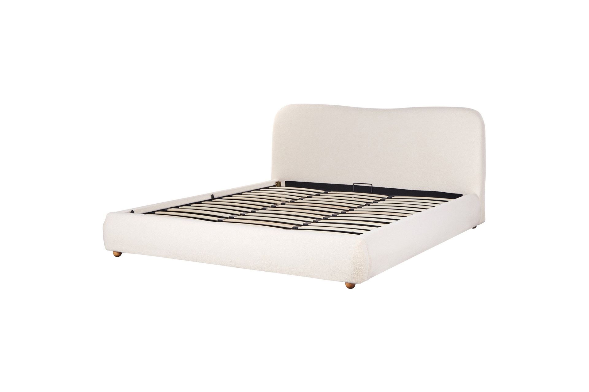 Seng med oppbevaring Hvit Bouclé 180 x 200 cm Sengegavl Minimalistisk stil Dobbeltseng Soverom