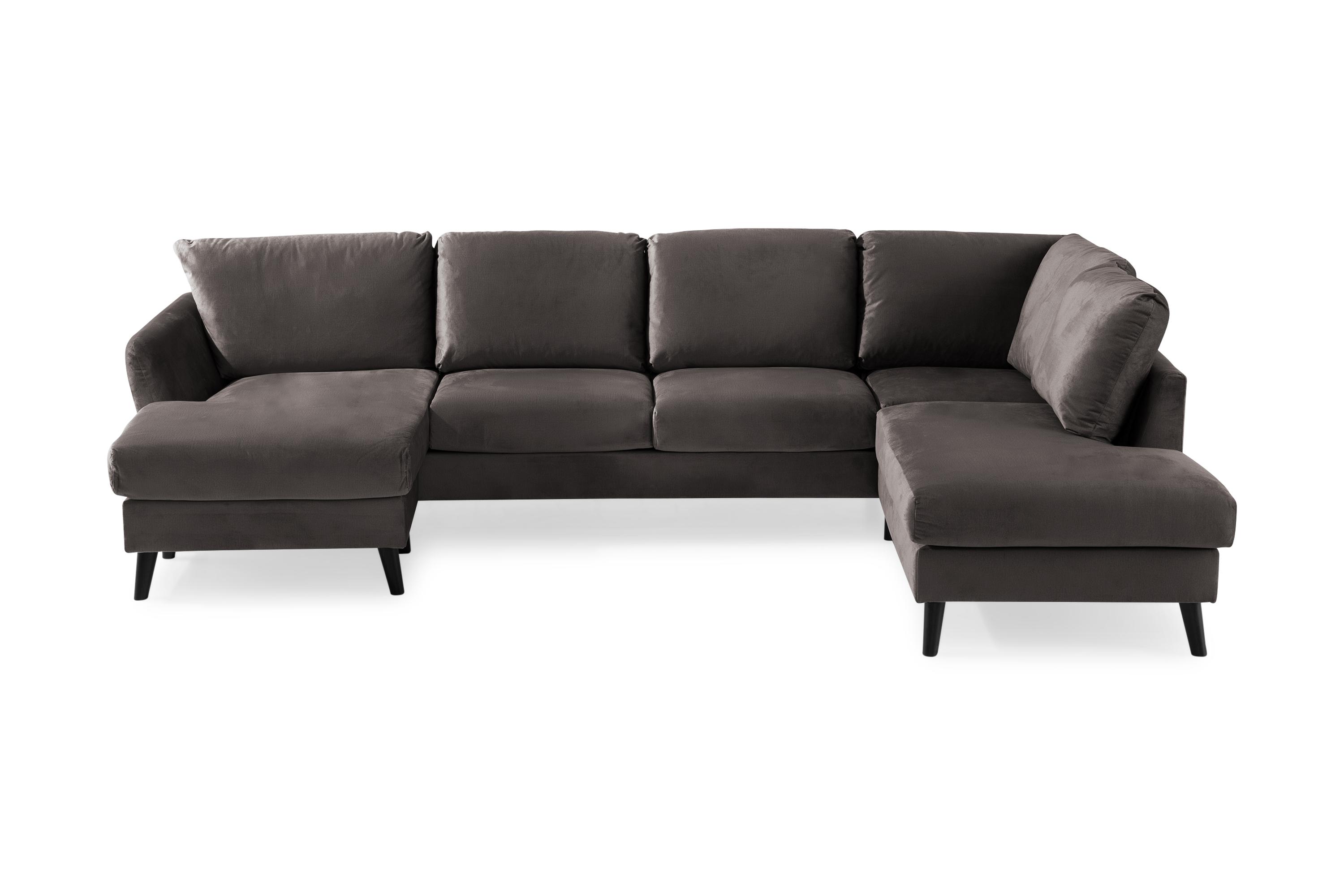 Trend U-sofa med Divan Venstre Fløyel - Mørkegrå