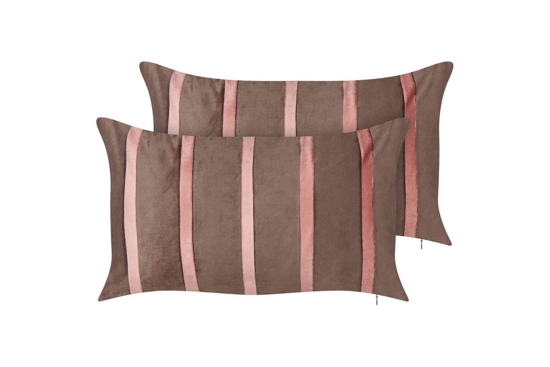 Sett med 2 pynteputer Brun Rosa Fløyel 35 x 60 cm Stripete mønster Håndlaget Avtakbart trekk Dekorasjon Tilbehør Tekstiler