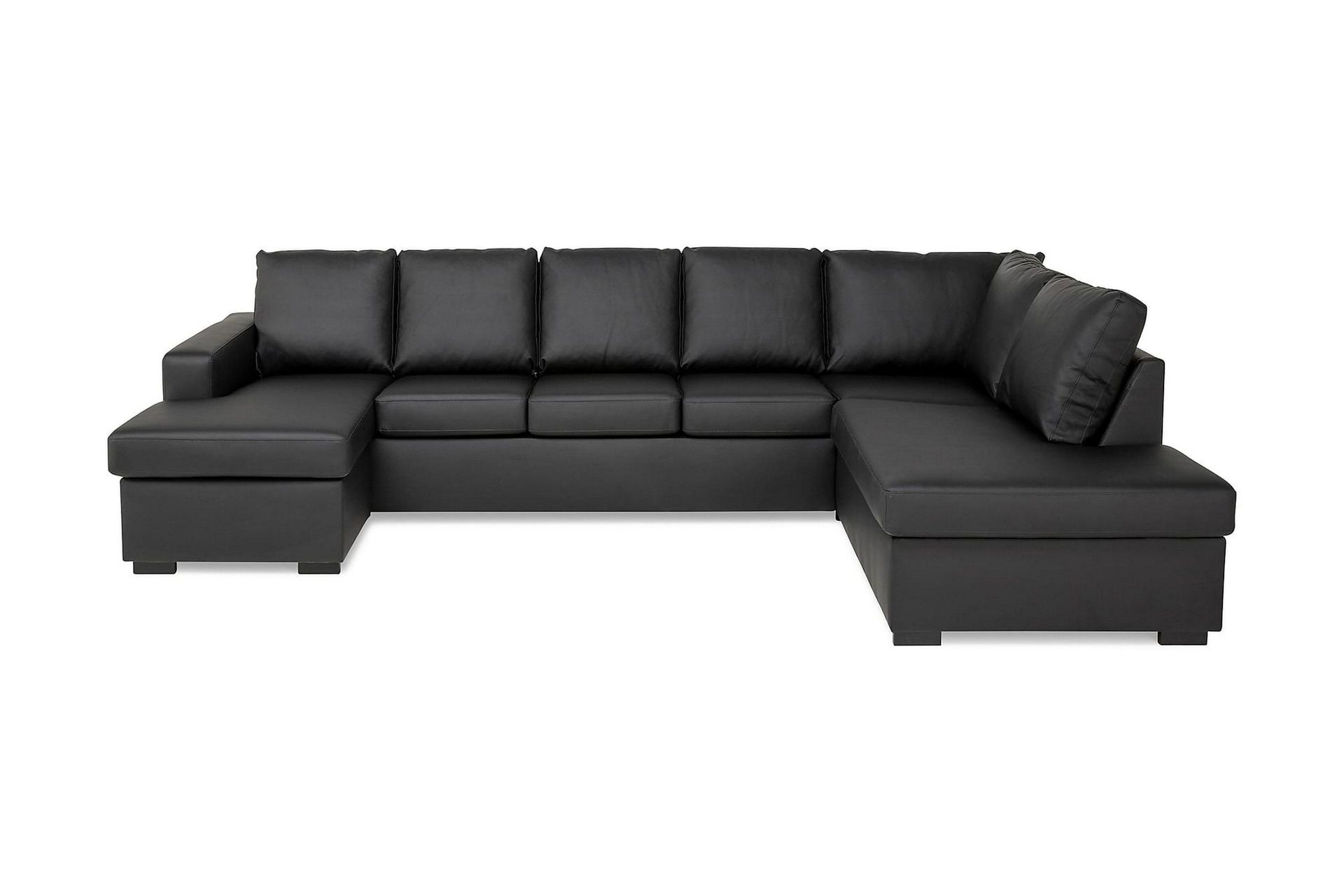 Crazy 5-seters Høyrevendt U-formet X-Large Sofa med Divan og Sjeselong i Kunstlær - Svart