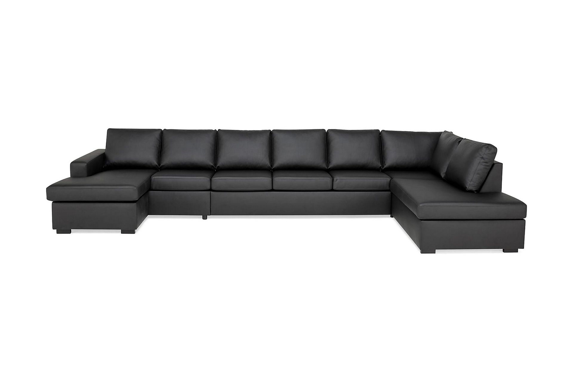Crazy 6-seters Høyrevendt U-formet XX-Large Sofa med Divan og Sjeselong i Kunstlær - Svart