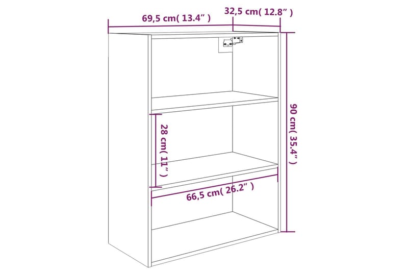 beBasic Hengende veggskap betonggrå 69,5x32,5x90 cm - GrÃ¥ - Vegghengt oppbevaring