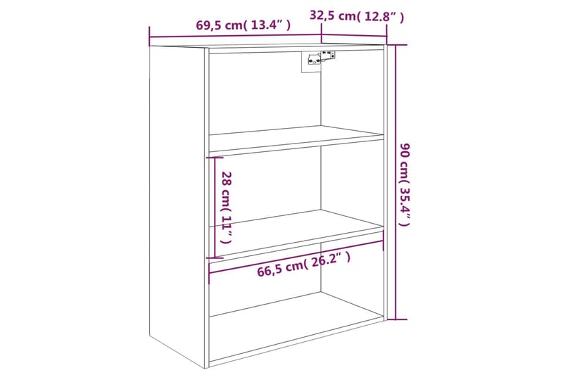 beBasic Hengende veggskap hvit 69,5x32,5x90 cm - Hvit - Oppbevaring - Vegghengt oppbevaring