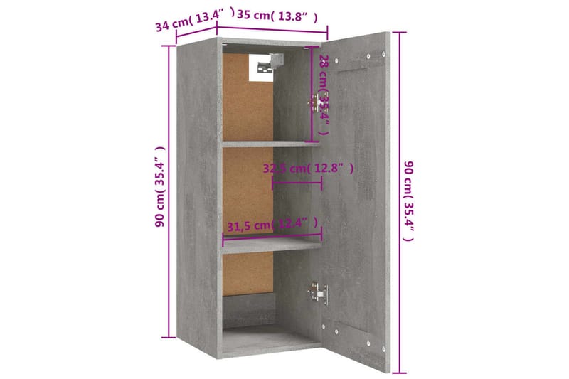 beBasic Veggskap betonggrå 35x34x90 cm konstruert tre - GrÃ¥ - Vegghengt oppbevaring