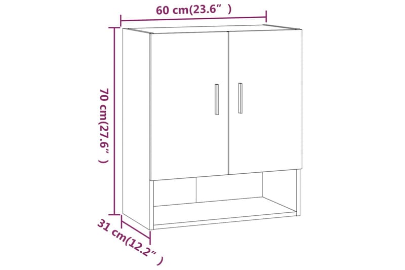 beBasic Veggskap betonggrå 60x31x70 cm konstruert tre - GrÃ¥ - Vegghengt oppbevaring