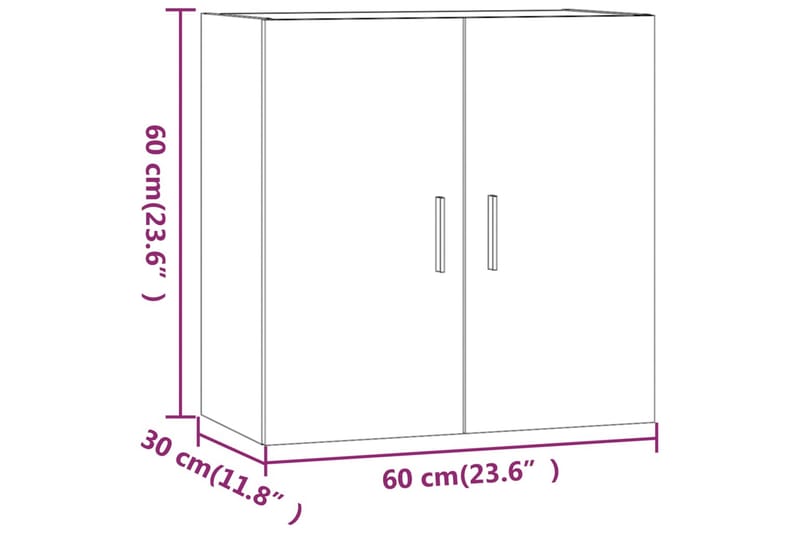 beBasic Veggskap brun eik 60x30x60 cm konstruert tre - Brun - Vegghengt oppbevaring