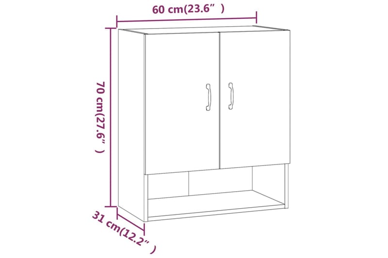beBasic Veggskap brun eik 60x31x70 cm konstruert tre - Brun - Oppbevaring - Vegghengt oppbevaring