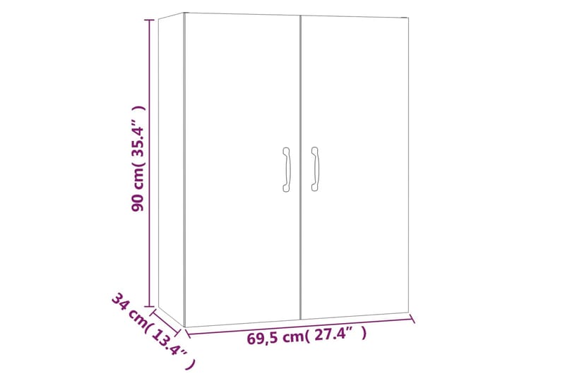 beBasic Veggskap brun eik 69,5x34x90 cm konstruert tre - Brun - Oppbevaring - Vegghengt oppbevaring