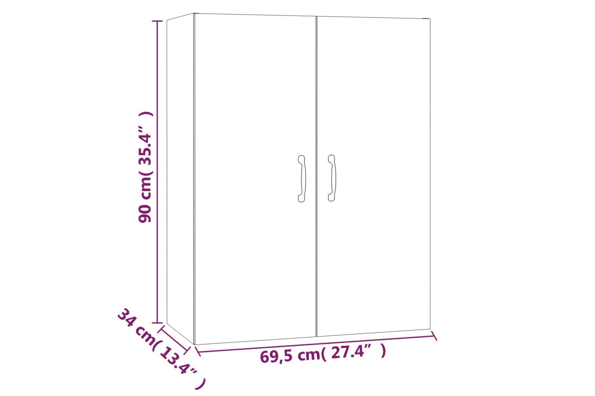 beBasic Veggskap grå eik 69,5x34x90 cm konstruert tre - GrÃ¥ - Oppbevaring - Vegghengt oppbevaring