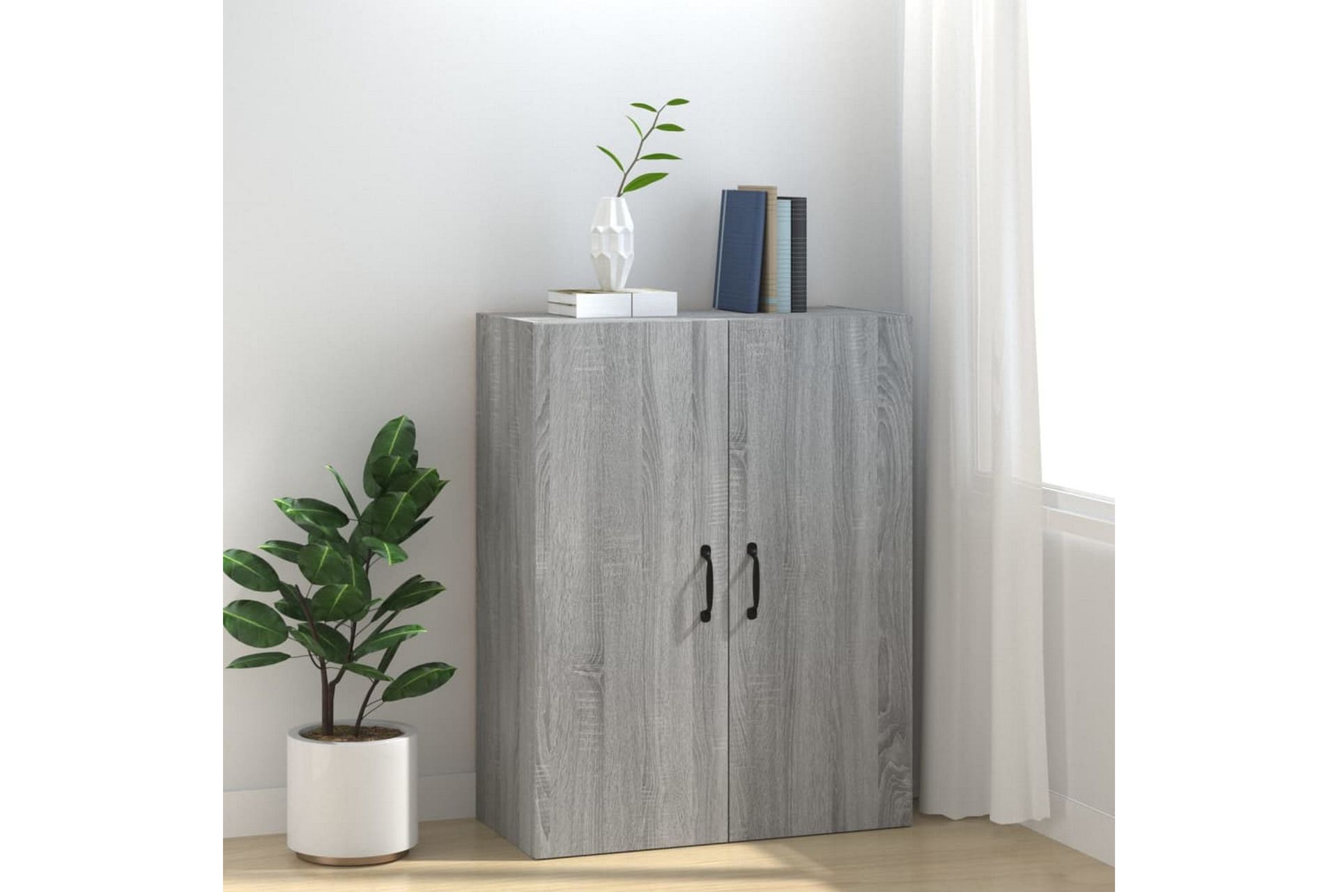 beBasic Veggskap grå eik 69,5x34x90 cm konstruert tre - GrÃ¥ - Oppbevaring - Vegghengt oppbevaring