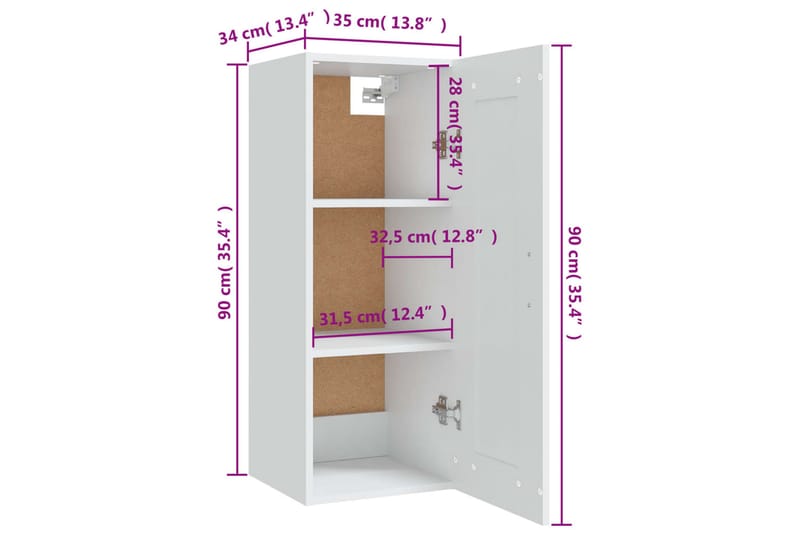 beBasic Veggskap hvit 35x34x90 cm konstruert tre - Hvit - Oppbevaring - Vegghengt oppbevaring