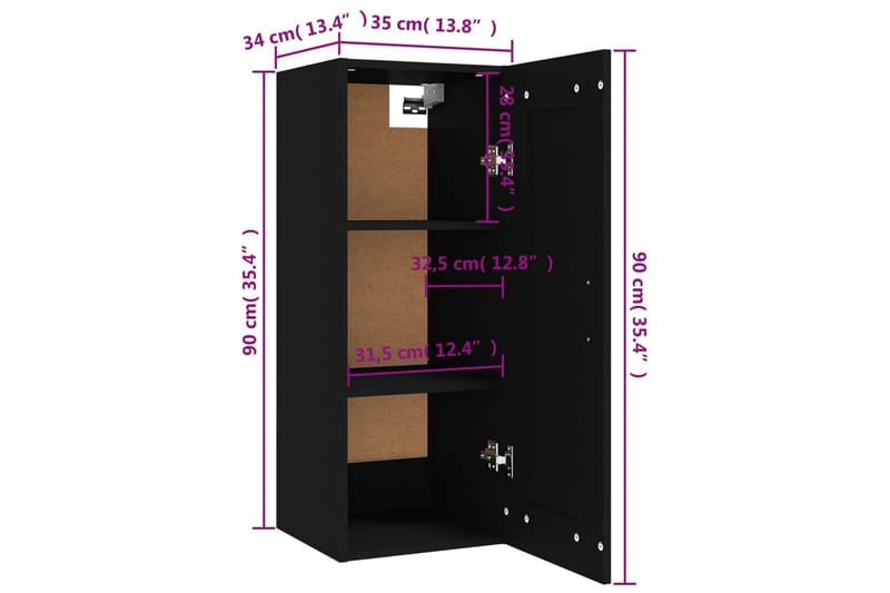 beBasic Veggskap svart 35x34x90 cm konstruert tre - Svart - Vegghengt oppbevaring