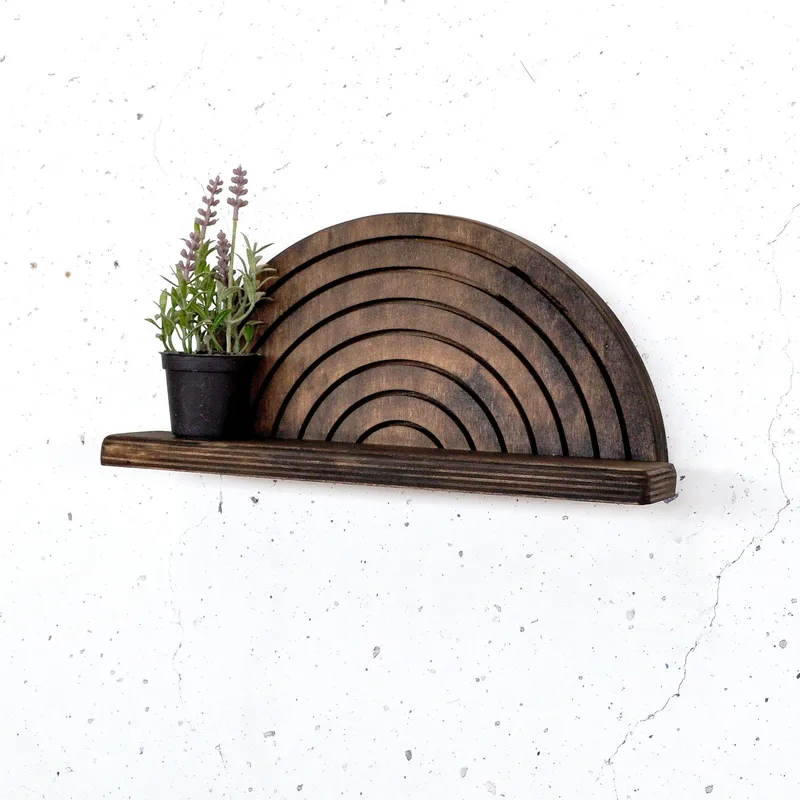 Dekorativ vegghylle i tre Hanah Home Raflon (31 x 16 x 9 cm) Modell halvsirkel opp, undefined