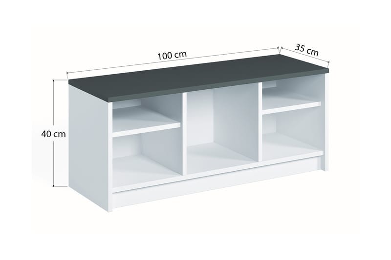 Havering Skoskap skap 100x35 cm - Hvit / Antrasitt - Gangoppbevaring - Skohylle med benk