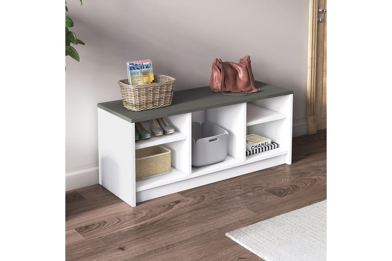 Havering Skoskap skap 100x35 cm - Hvit / Antrasitt - Oppbevaring - Gangoppbevaring