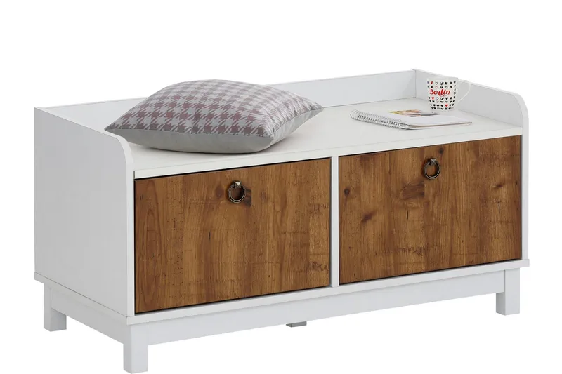 Shellake Skobenk 92x45 cm - Hvit/Natur - Oppbevaring - Gangoppbevaring