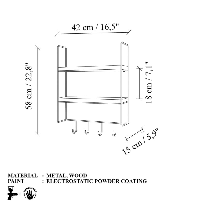 Alvorn vegghylle 58x42 cm - Gull og Natur - Oppbevaring - Hyller - Vegghylle