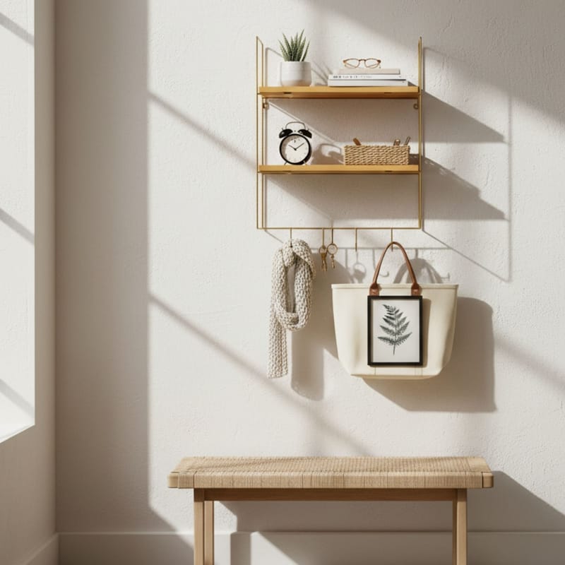 Alvorn vegghylle 58x42 cm - Gull/Natur - Oppbevaring - Hyller - Vegghylle
