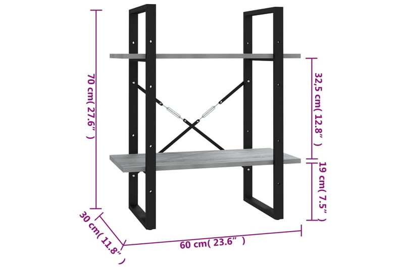 beBasic Bokhylle 2 etasjer grå sonoma 60x30x70 cm konstruert tre - GrÃ¥ - Bokhylle