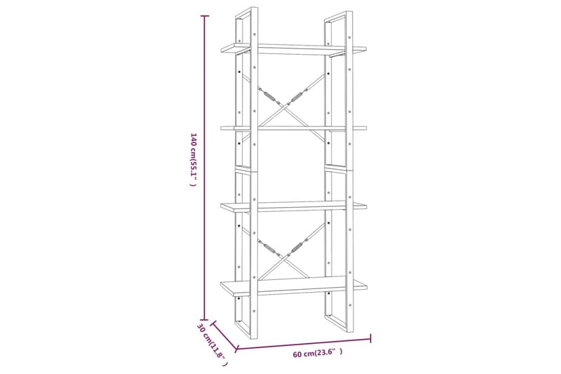 beBasic Bokhylle 4 etasjer grå sonoma 60x30x140 cm konstruert tre - GrÃ¥ - Bokhylle