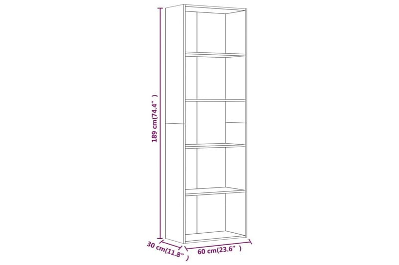 beBasic Bokhylle 5 etasjer grå sonoma 60x30x189 cm konstruert tre - GrÃ¥ - Oppbevaring - Hyller - Bokhylle