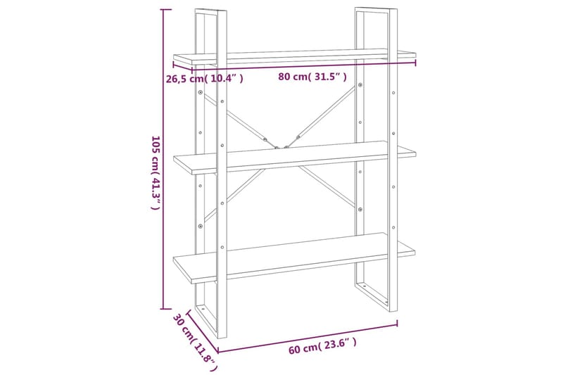 beBasic Bokhylle 5 etasjer grå sonoma 80x30x175 cm konstruert tre - GrÃ¥ - Bokhylle