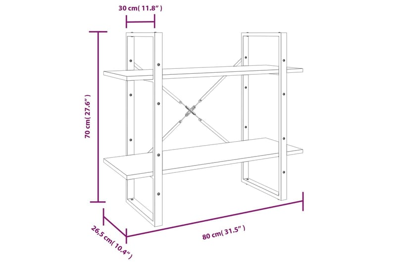 beBasic Bokhylle 5 etasjer grå sonoma 80x30x175 cm konstruert tre - GrÃ¥ - Bokhylle