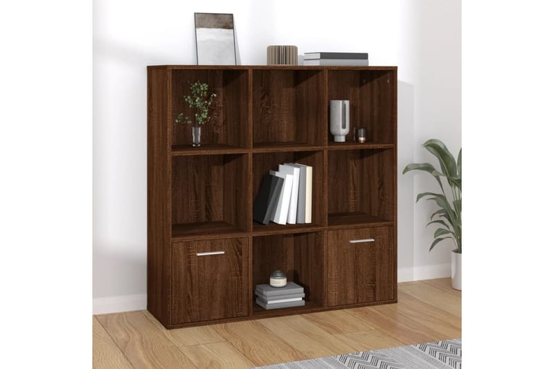 beBasic Bokhylle brun eik 98x30x98 cm - Brun - Oppbevaring - Hyller - Bokhylle