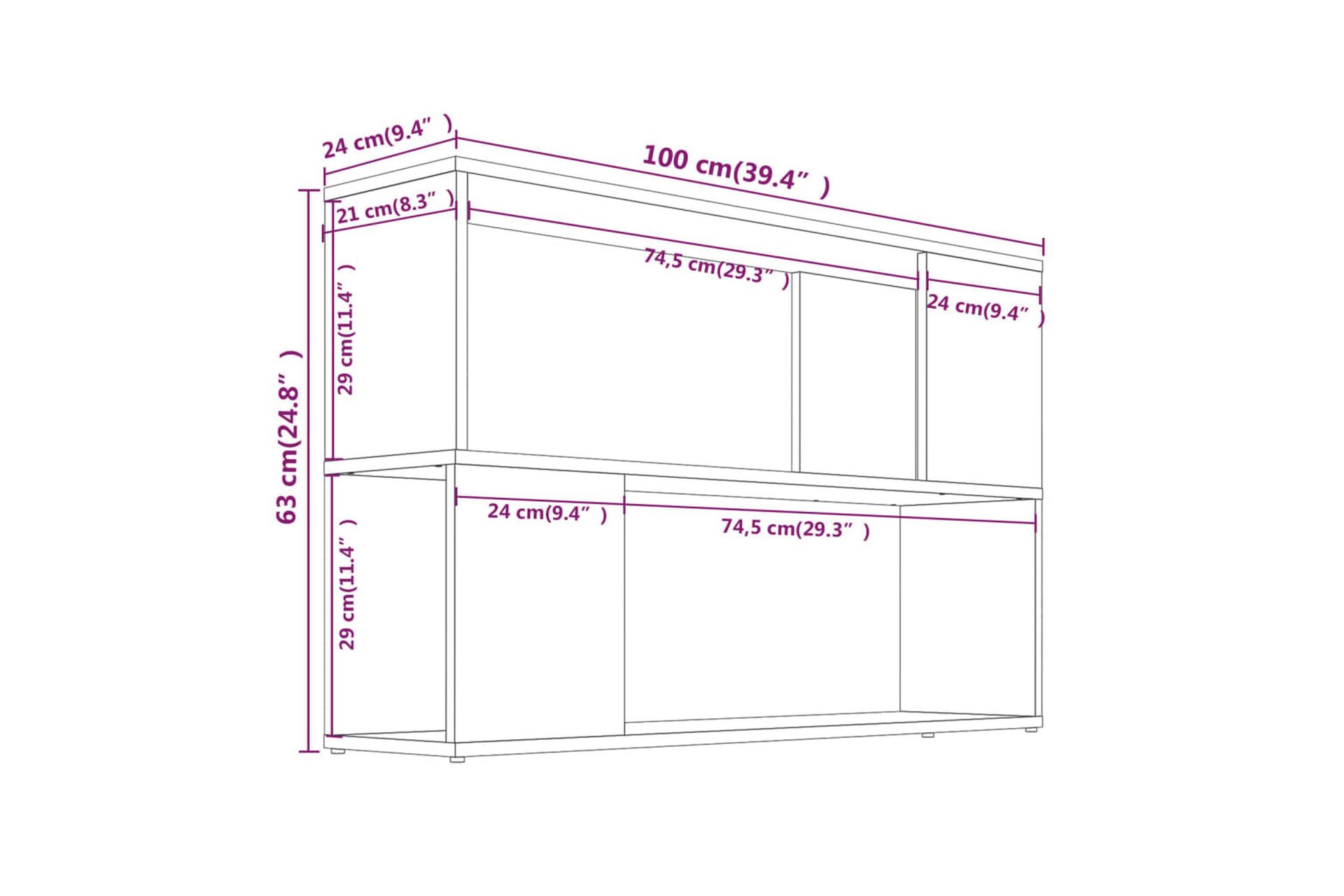beBasic Bokhylle grå sonoma 100x24x63 cm konstruert tre - GrÃ¥ - Oppbevaring - Hyller - Bokhylle