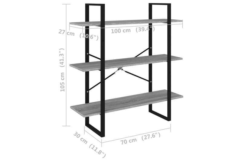 beBasic Bokhylle grå sonoma 100x30x105 cm konstruert tre - GrÃ¥ - Bokhylle