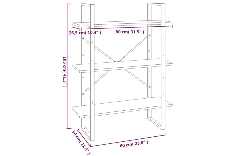 beBasic Bokhylle grå sonoma 80x30x105 cm konstruert tre - GrÃ¥ - Oppbevaring - Hyller - Bokhylle