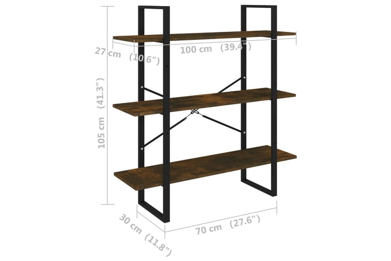 beBasic Bokhylle røkt eik 100x30x105 cm konstruert tre - Brun - Bokhylle