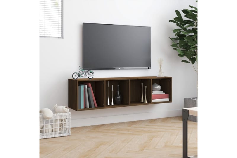 beBasic Bokhylle/TV-benk brun eik 143x30x36 cm konstruert tre - Brun - Vegghylle