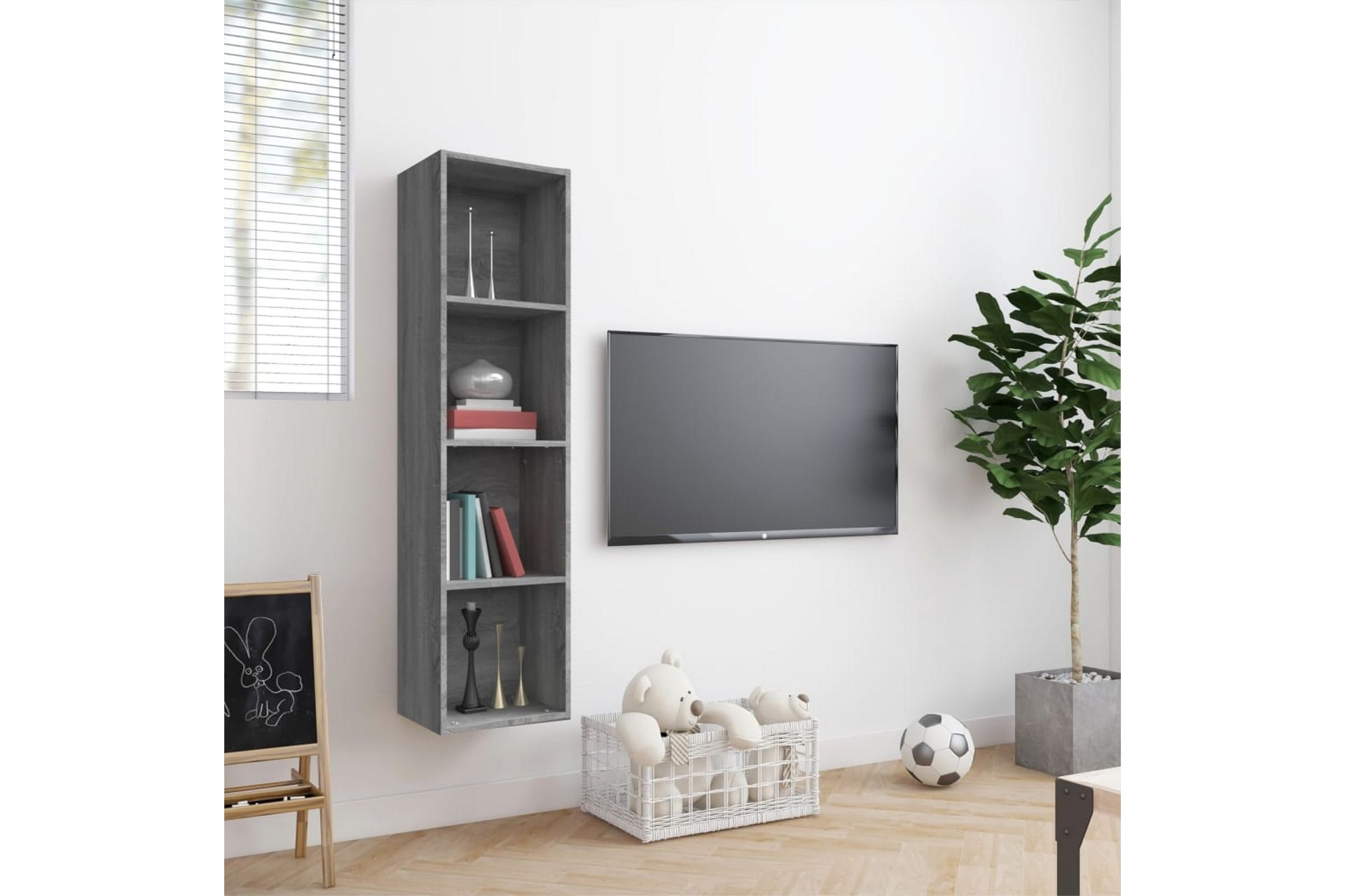 beBasic Bokhylle/TV-benk grå sonoma 143x30x36 cm konstruert tre - Gr�Ã¥ - Oppbevaring - Hyller - Vegghylle