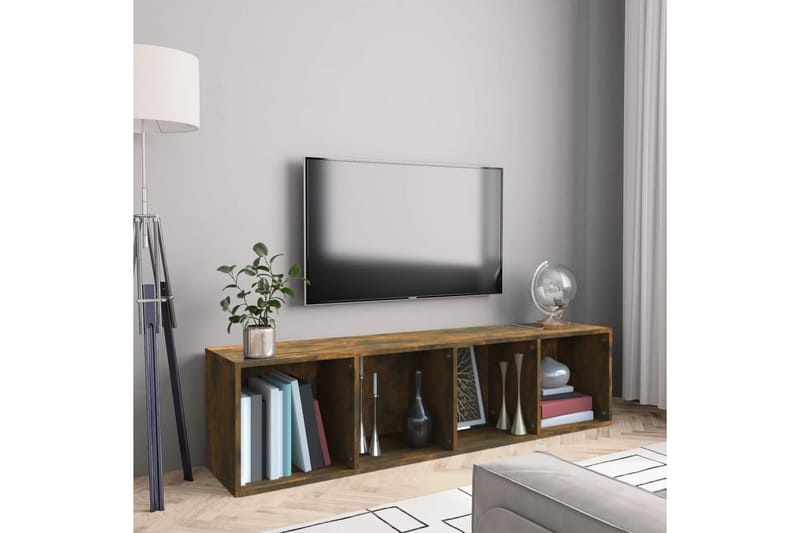 beBasic Bokhylle/TV-benk røkt eik 143x30x36 cm konstruert tre - Brun - Vegghylle