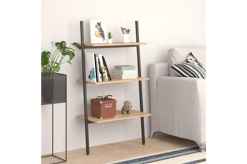 beBasic Stigehylle 3 etasjer lysebrun og svart 64x34x116 cm - Brun - Oppbevaring - Hyller - Stigehylle
