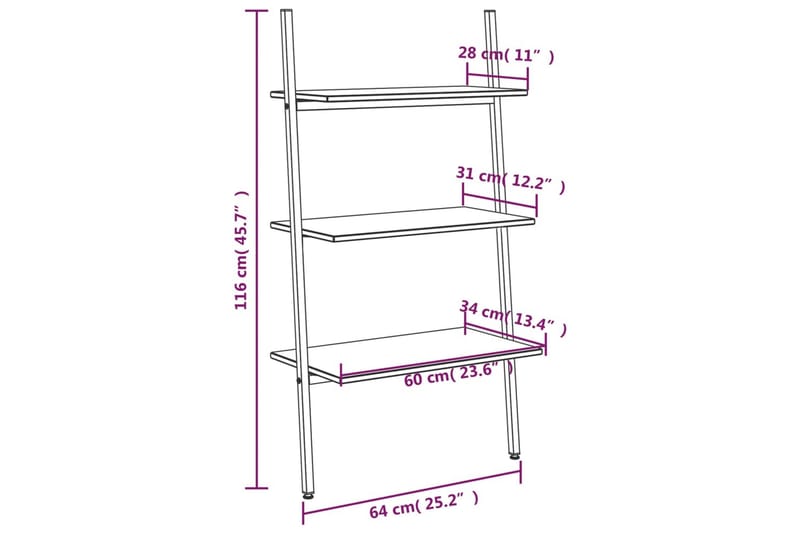 beBasic Stigehylle 3 etasjer lysebrun og svart 64x34x116 cm - Brun - Oppbevaring - Hyller - Stigehylle